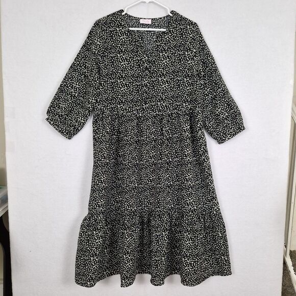 Pink Lily Dresses & Skirts - Pink Lily Large Black‎ White Oversized Tiered Boho Dress Midi Feminine Cottage